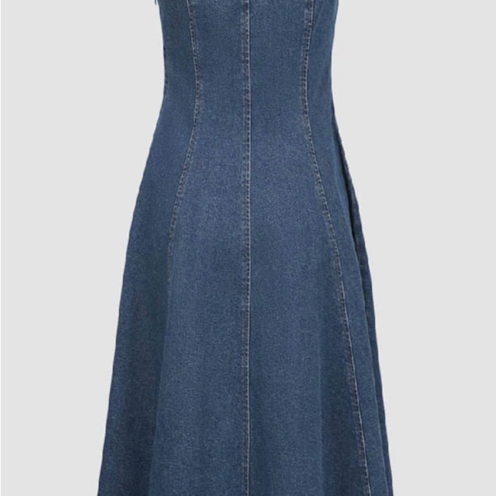 OFF-SHOULDER DENIM CAMI A-LINE DRESS